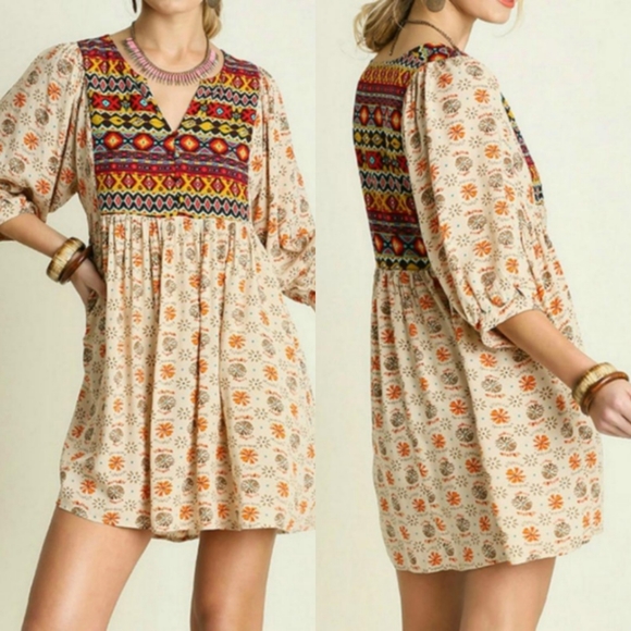 Umgee Free Spirit Dress Boho Babydoll Tribal Aztec - Picture 11 of 11